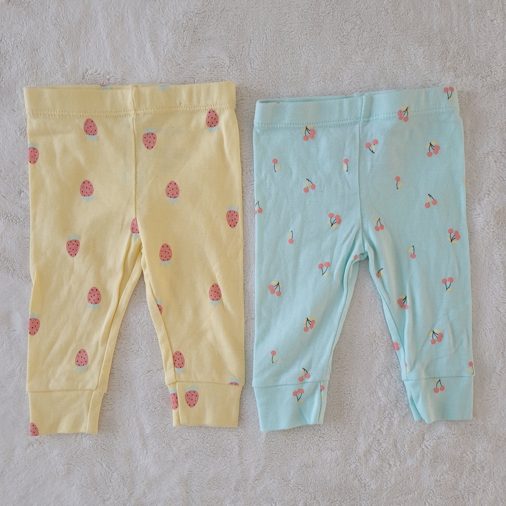 🧸4/20$ Pekkle Baby Girl 3M Leggings Pants Fruits Cotton Lot Of 2